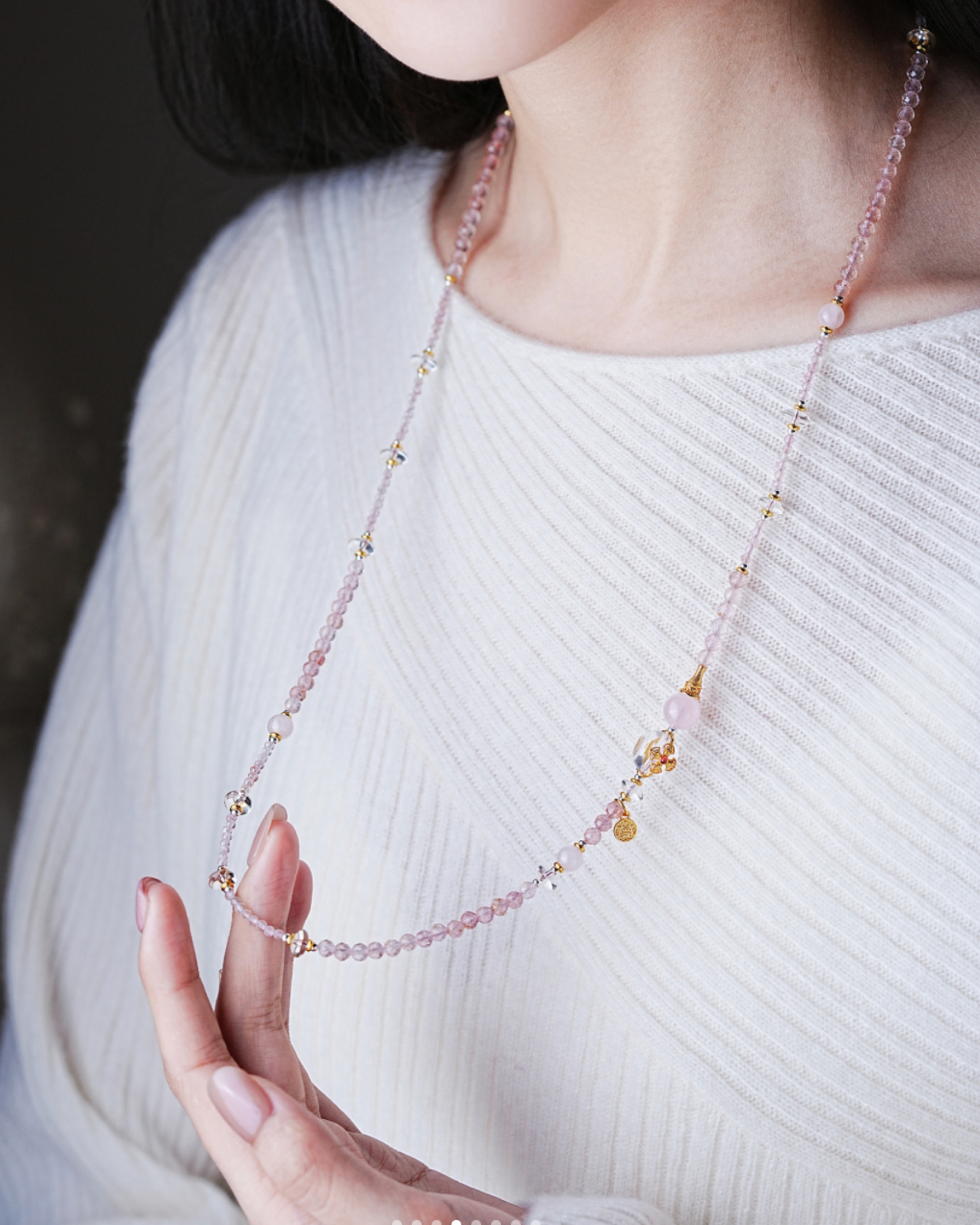 Pulsera multilazo con talismán de cuarzo fresa y torre de Buda Fire Ignite