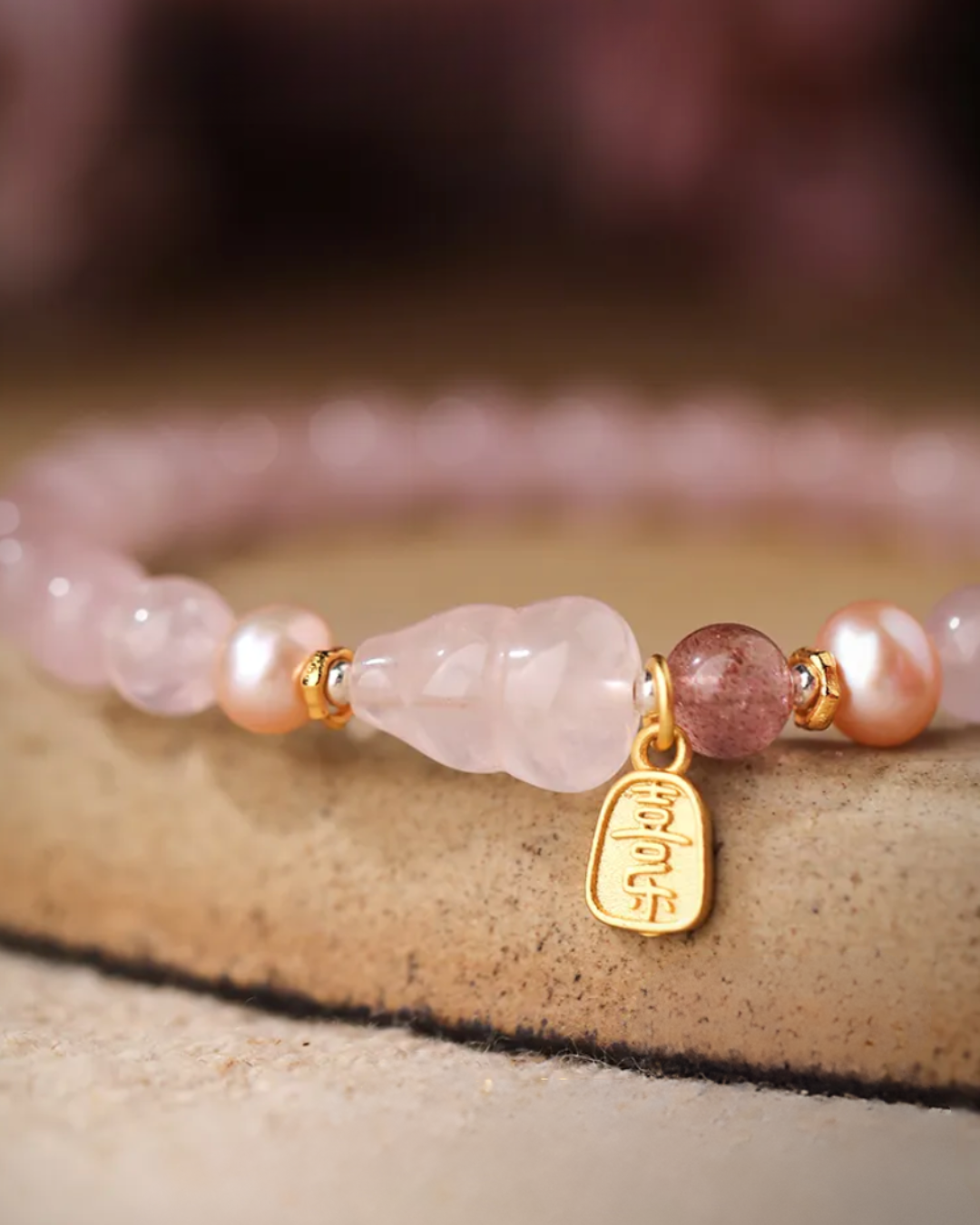 Fire Element Rose Quartz Gourd Harmony Bracelet