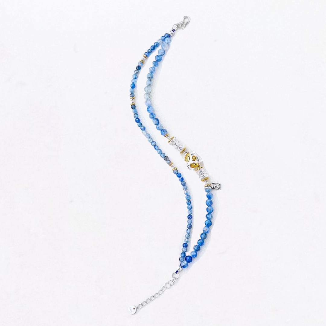 Pulsera de doble vuelta con sabiduría de cianita y cuarzo león que despierta el flujo de agua