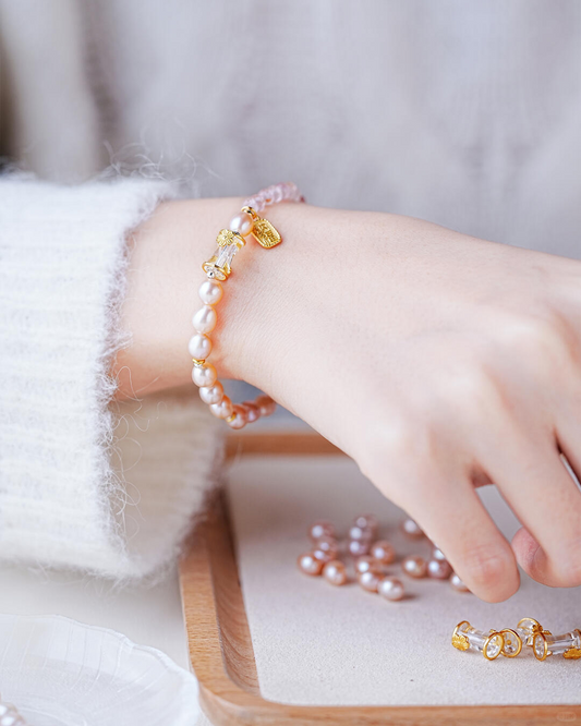 Fire Element Strawberry Quartz & Pearl Blessing Bracelet