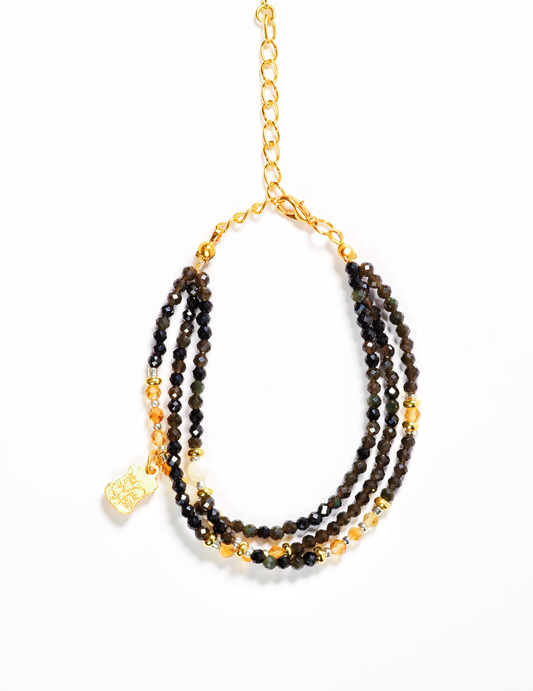 Obsidian & Black Spinel & Citrine & Health Medicine Deity Talisman Bracelet
