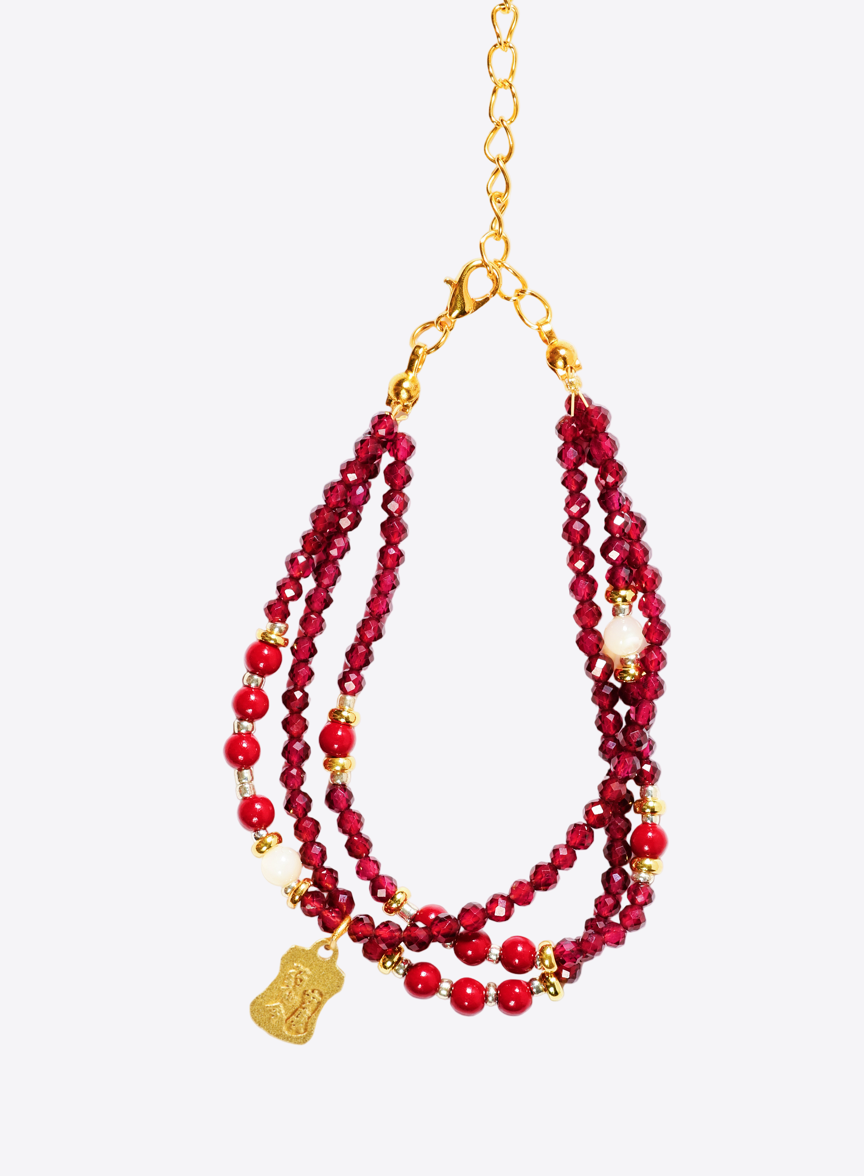 Pulsera protectora de espinela roja con talismán de deidad medicinal de fuego y llamas