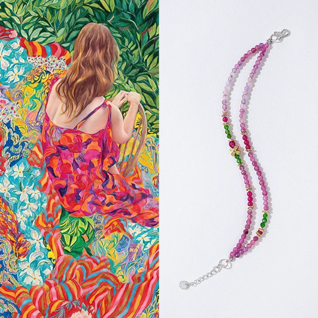 Pulsera de doble bucle con fuego, osmanto, corindón, apatita y amor.