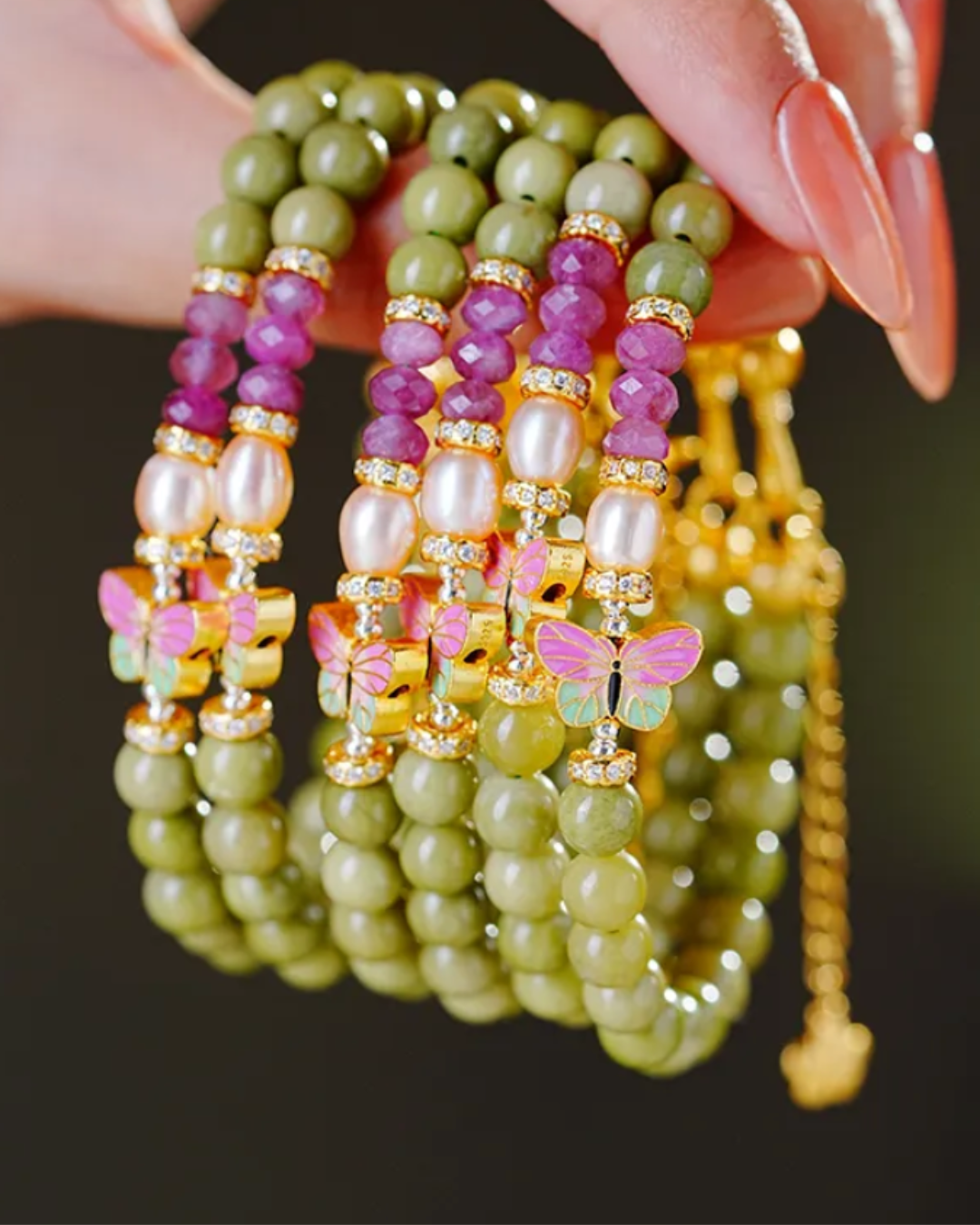 Wood Element Green Agate Butterfly Harmony Bracelet