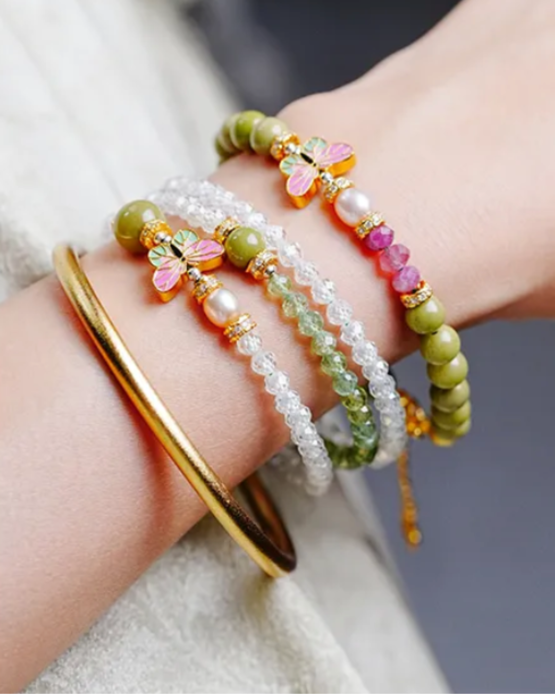 Wood Element Green Agate Butterfly Harmony Bracelet