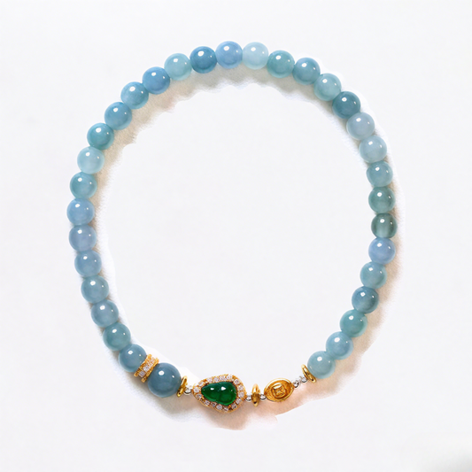Water Element Blue Water Jadeite & Jadeite Gourd Luck Bracelet