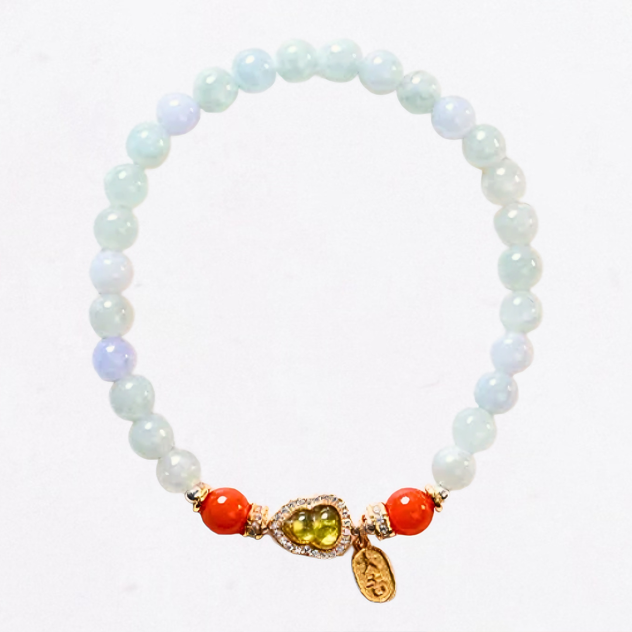 Wood Element Jadeite Tourmaline Gourd Prosperity Bracelet