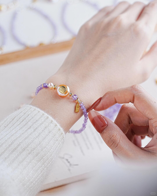 Fire Element Amethyst & Pearl Blessing Millet Beads Bracelet