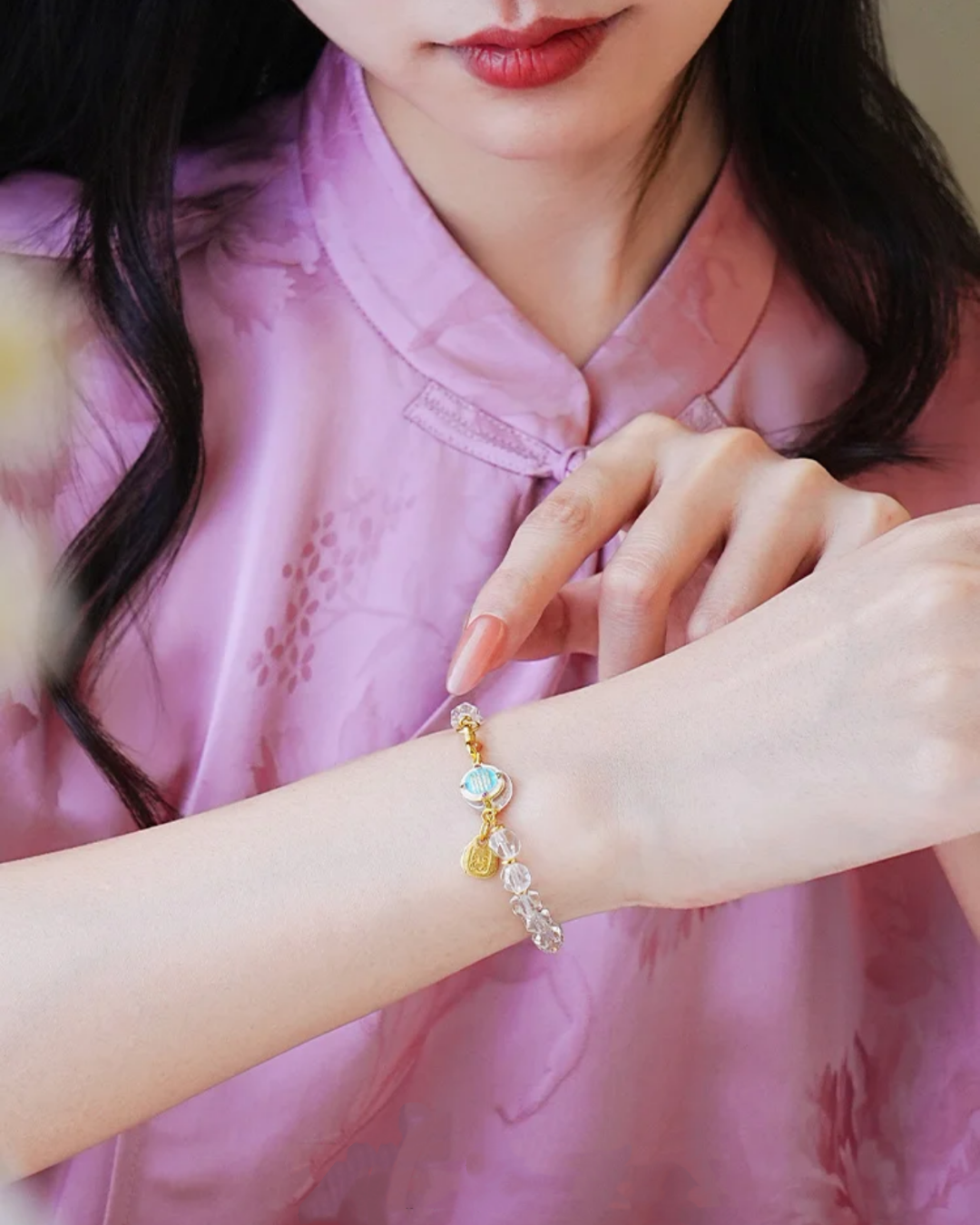 Pulsera protectora de cuarzo transparente de los Cinco Sutras de Metal Alchemist