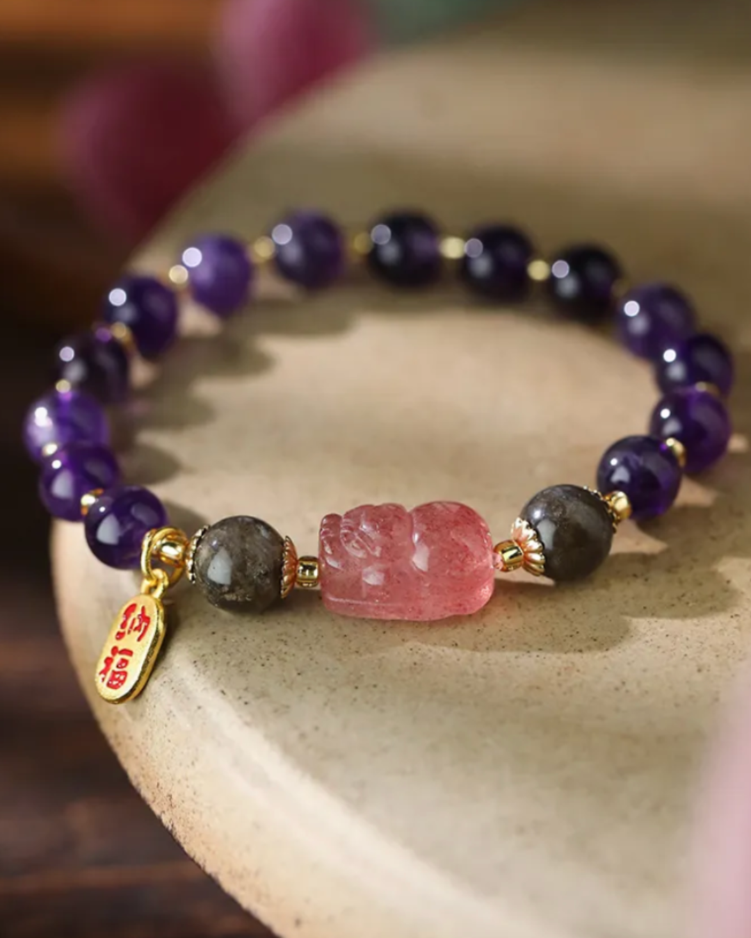 Fire Element Amethyst Prosperity Pixiu Bracelet