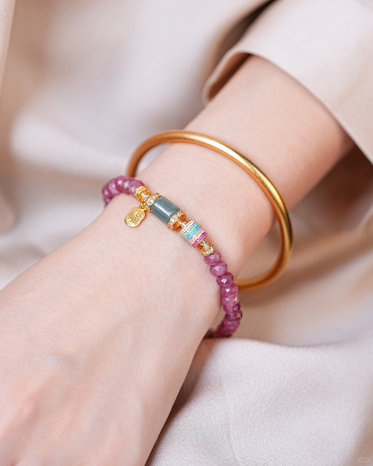 Fire Element Pink Tourmaline & Blue Jade Harmony Bracelet