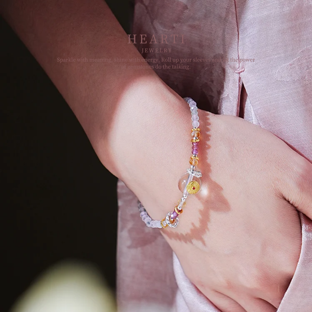 Pulsera de cuentas de mijo de morganita y riqueza con dinero fantasma de montaña Wood Bloom