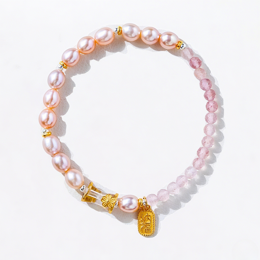 Fire Element Strawberry Quartz & Pearl Blessing Bracelet