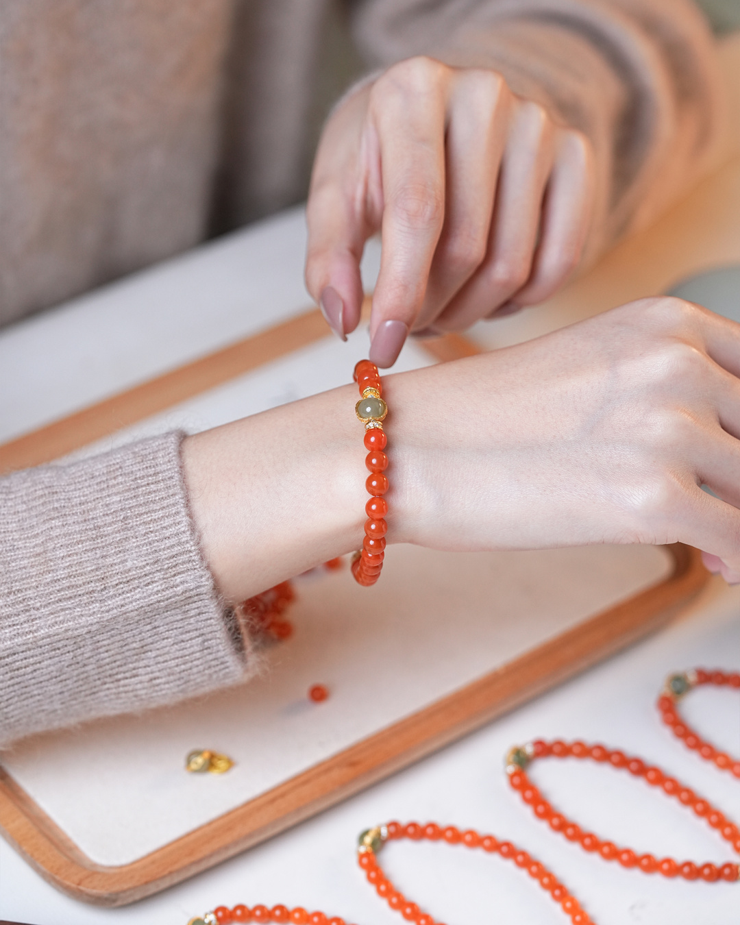 Pulsera de poder de ágata roja del sur con cuentas de estilo antiguo Fire Ignite