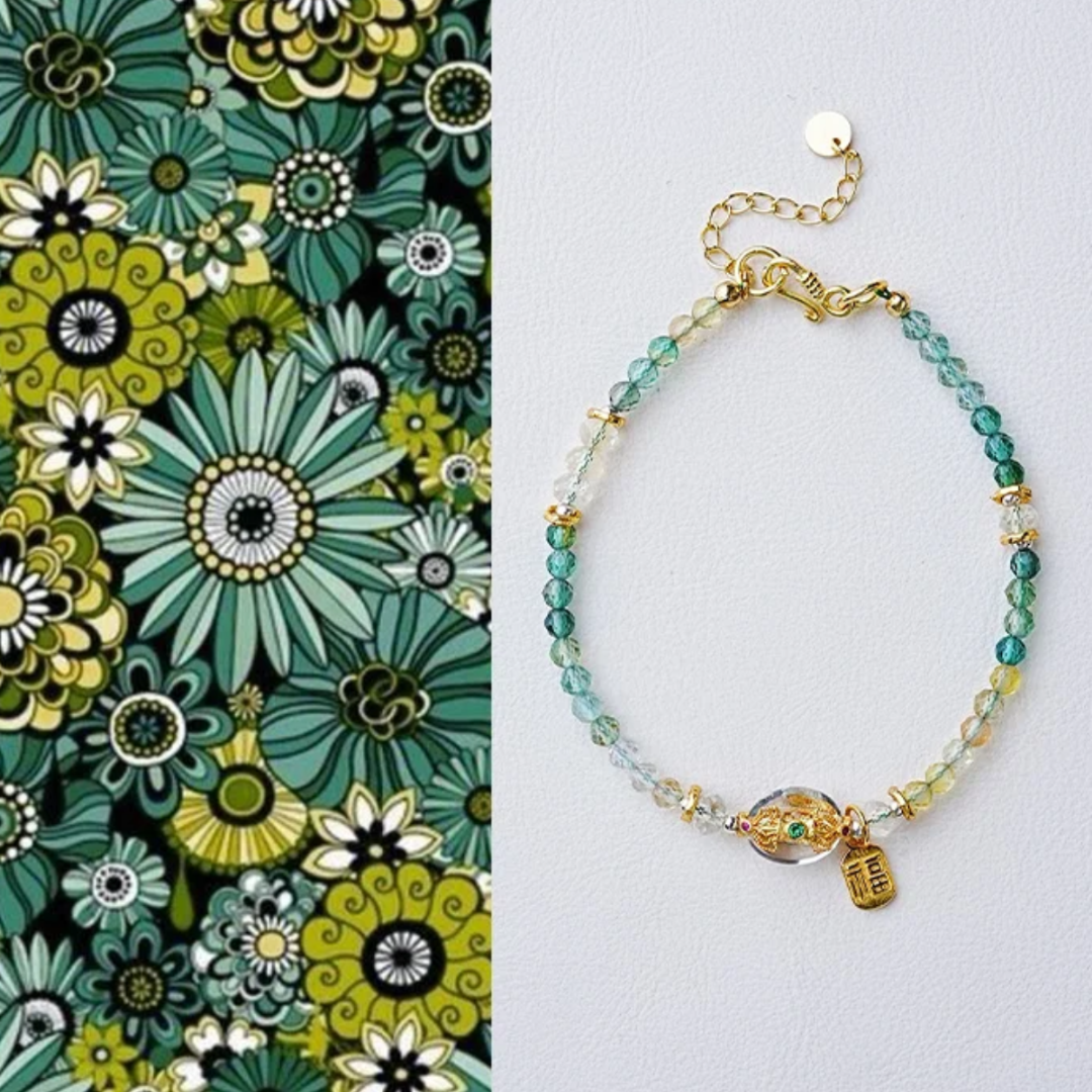 Pulsera de cuentas de mijo de la sabiduría de apatita verde con mortero vajra de madera Harmony