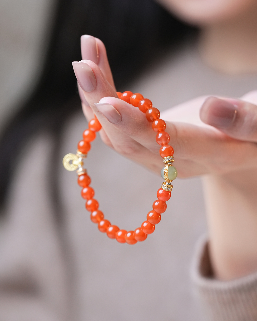 Pulsera de poder de ágata roja del sur con cuentas de estilo antiguo Fire Ignite