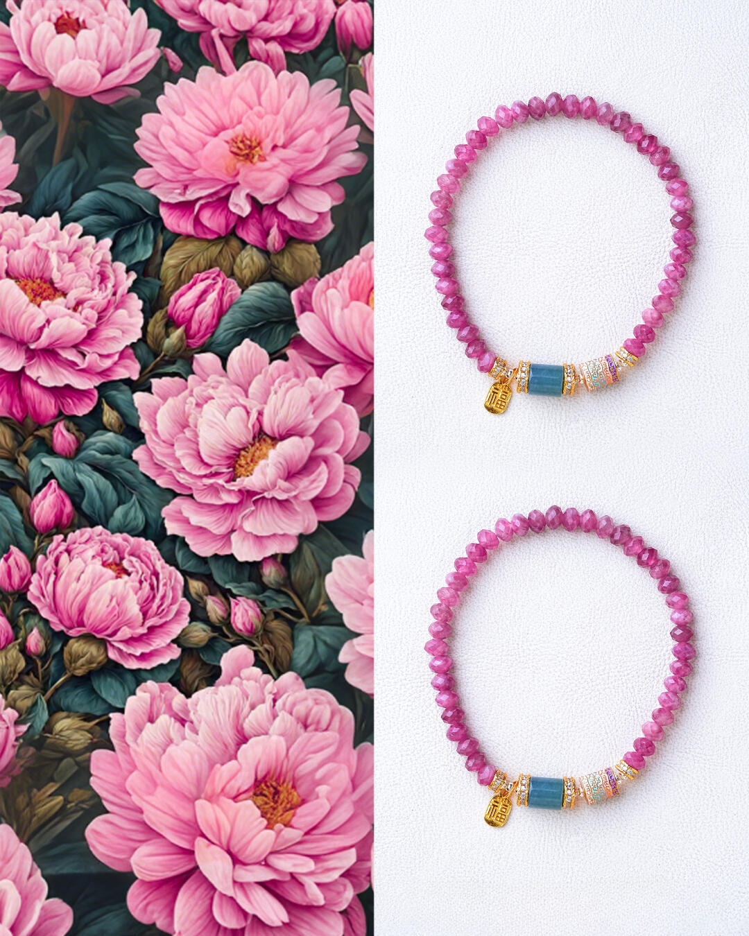 Fire Element Pink Tourmaline & Blue Jade Harmony Bracelet