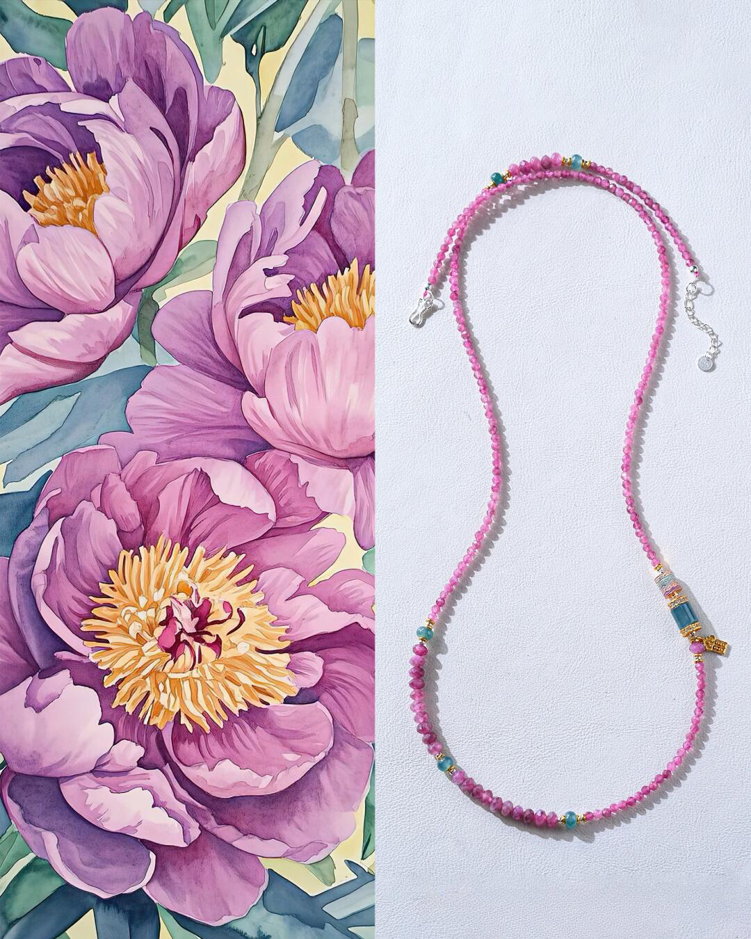 Fire Element Pink Tourmaline & Blue Jade Fortune Wrap Bracelet