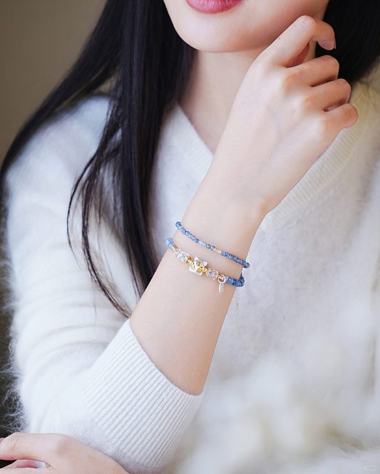 Water Element Kyanite & Awakening Lion Wisdom Double-Loop Bracelet