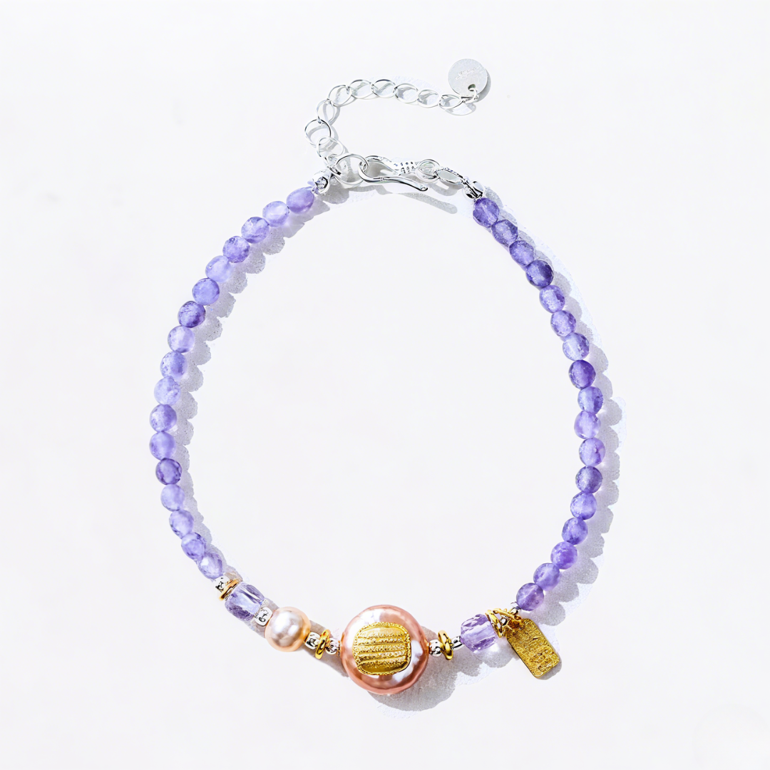 Fire Element Amethyst & Pearl Blessing Millet Beads Bracelet
