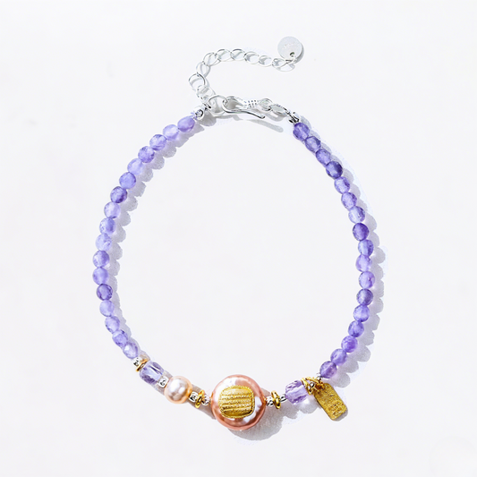 Fire Element Amethyst & Pearl Blessing Millet Beads Bracelet