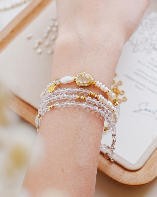 Metal Element Gourd Pearl Quartz Talisman Wrap Bracelet