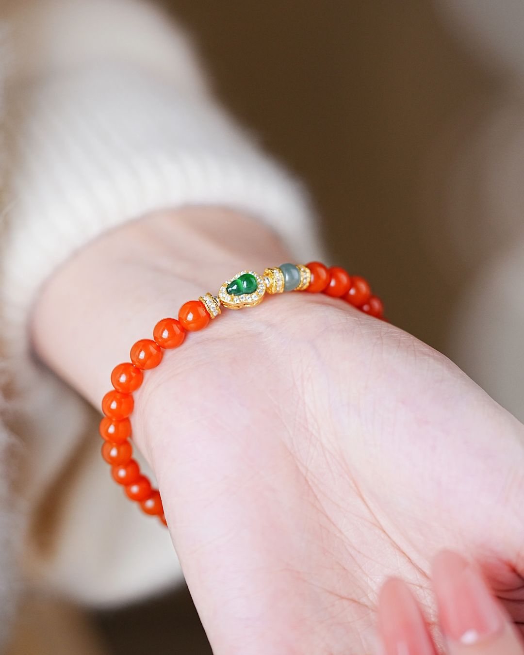 Pulsera de la suerte de ágata roja del sur natural con calabaza Fire Surge