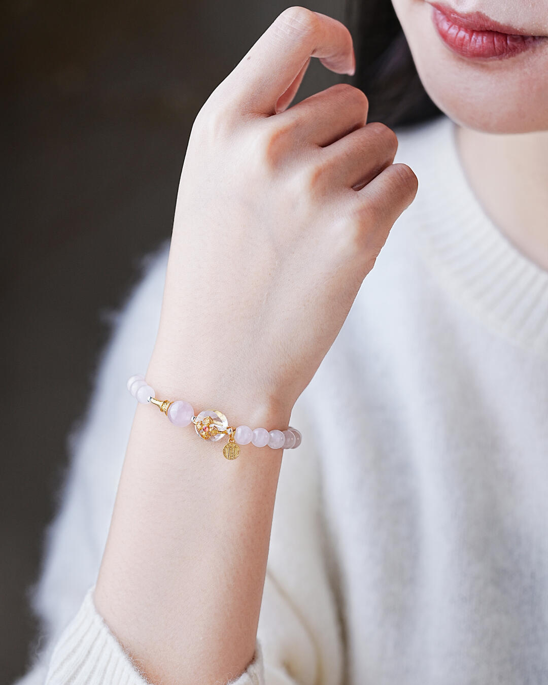 Fire Element Rose Quartz & Vajra Pagoda Bracelet