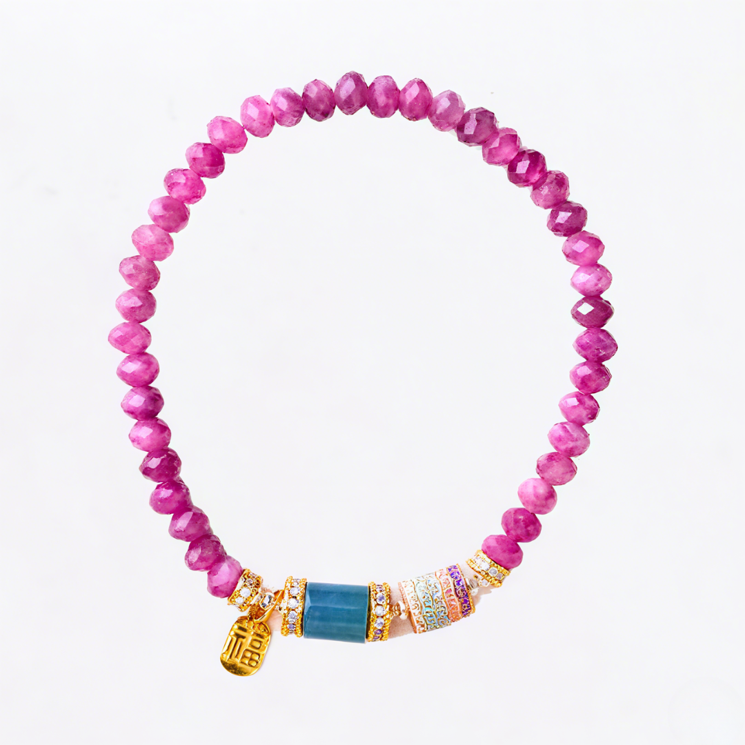 Fire Element Pink Tourmaline & Blue Jade Harmony Bracelet