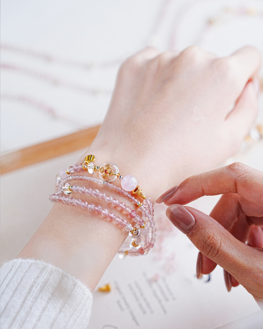 Fire Element Buddha Tower Strawberry Quartz Harmony Wrap Bracelet