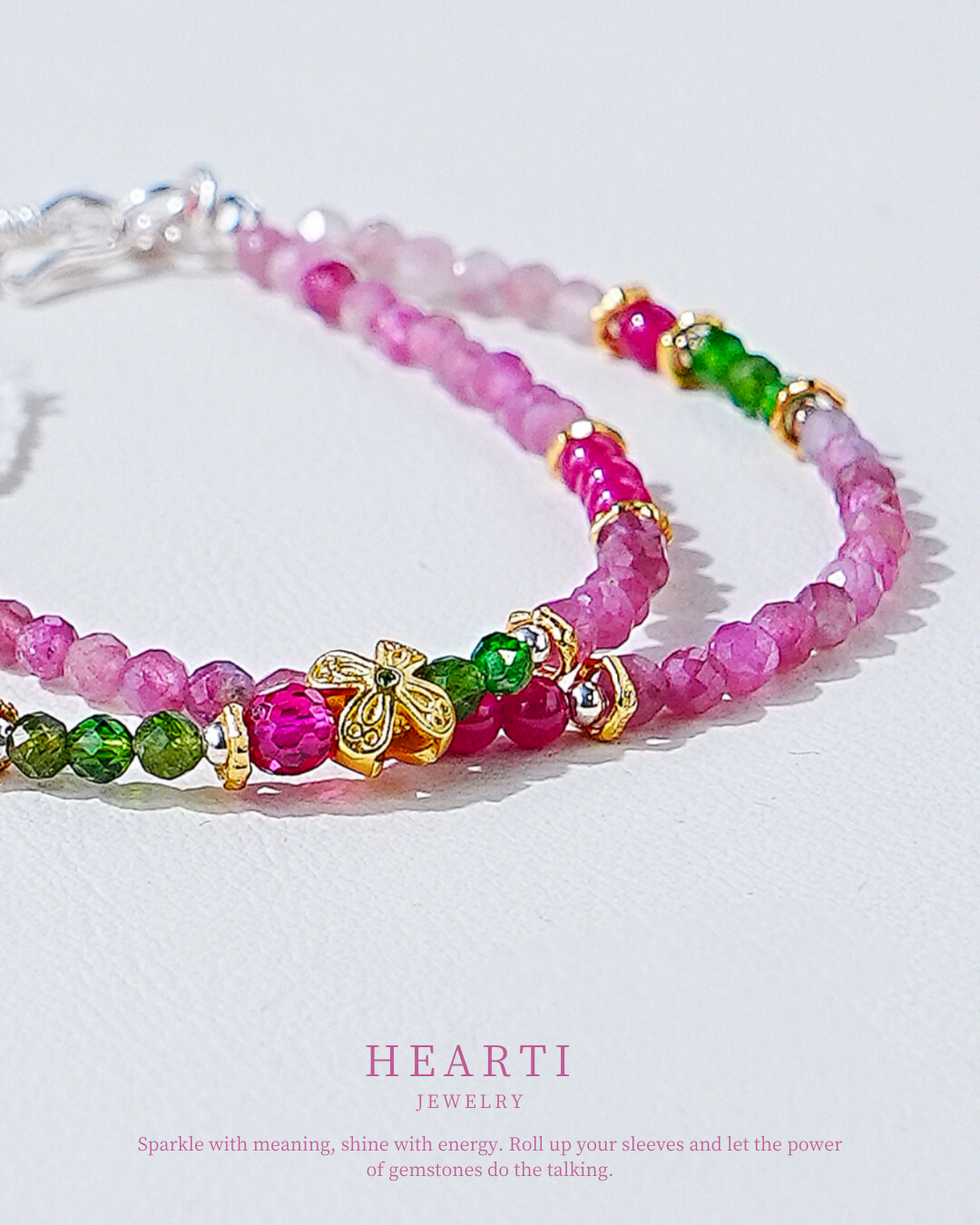 Pulsera de doble bucle con fuego, osmanto, corindón, apatita y amor.