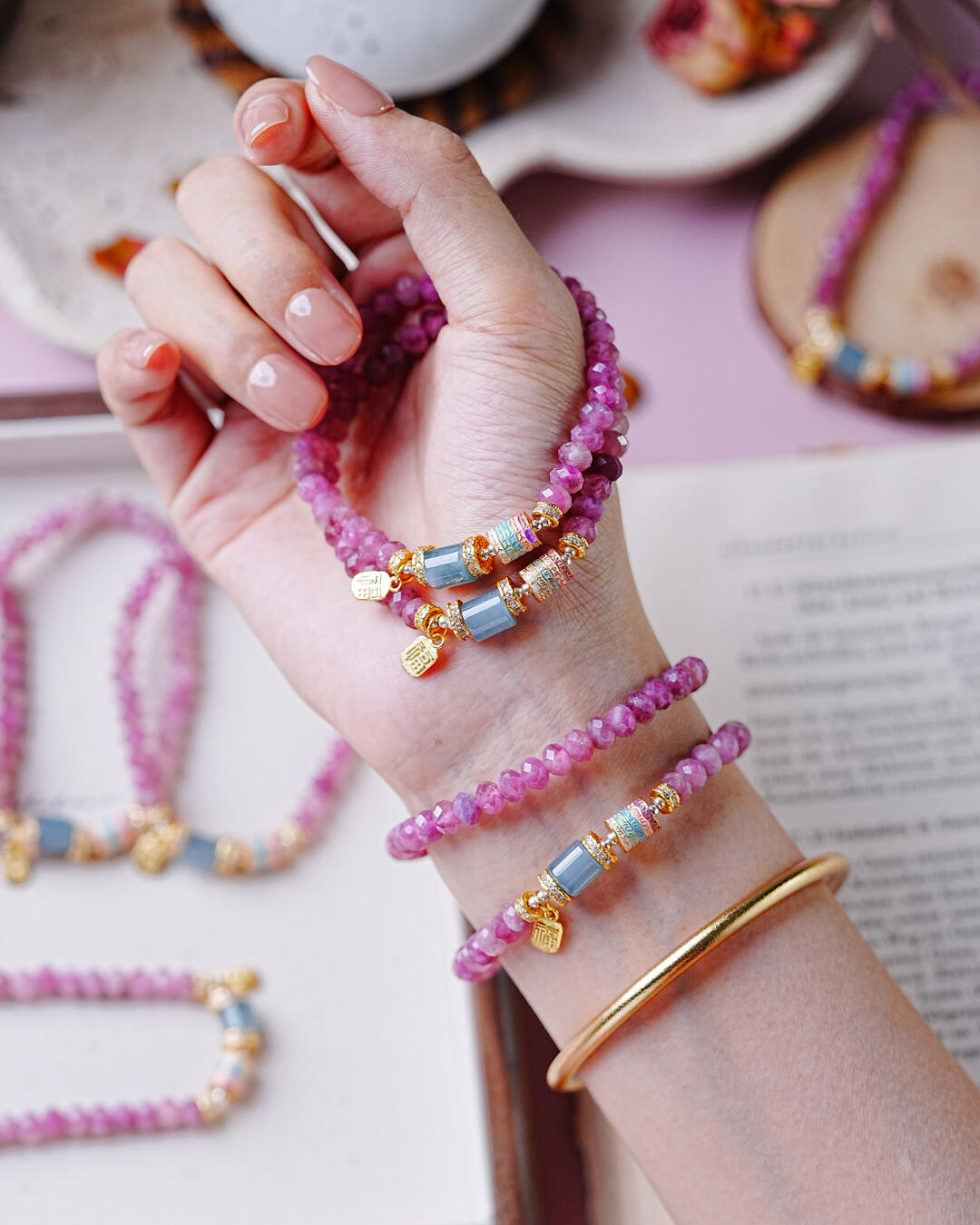 Fire Element Pink Tourmaline & Blue Jade Harmony Bracelet