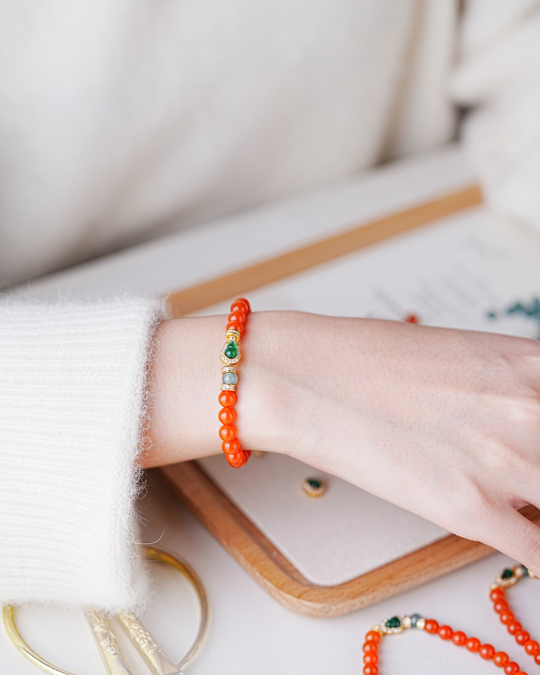 Pulsera de la suerte de ágata roja del sur natural con calabaza Fire Surge