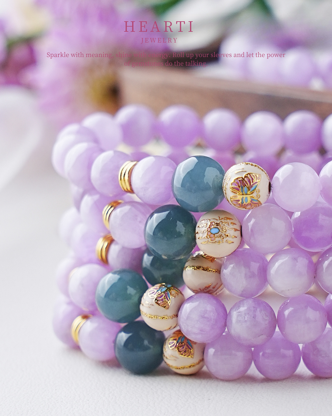 Pulsera de protección de jadeíta Kunzite Cloisonné Fire Blaze