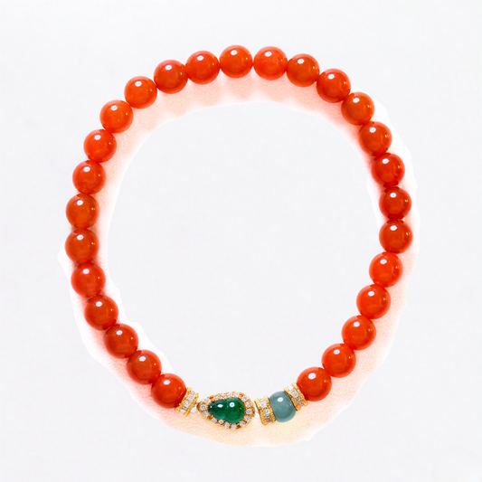Fire Element South Red Agate & Jadeite Gourd Bracelet