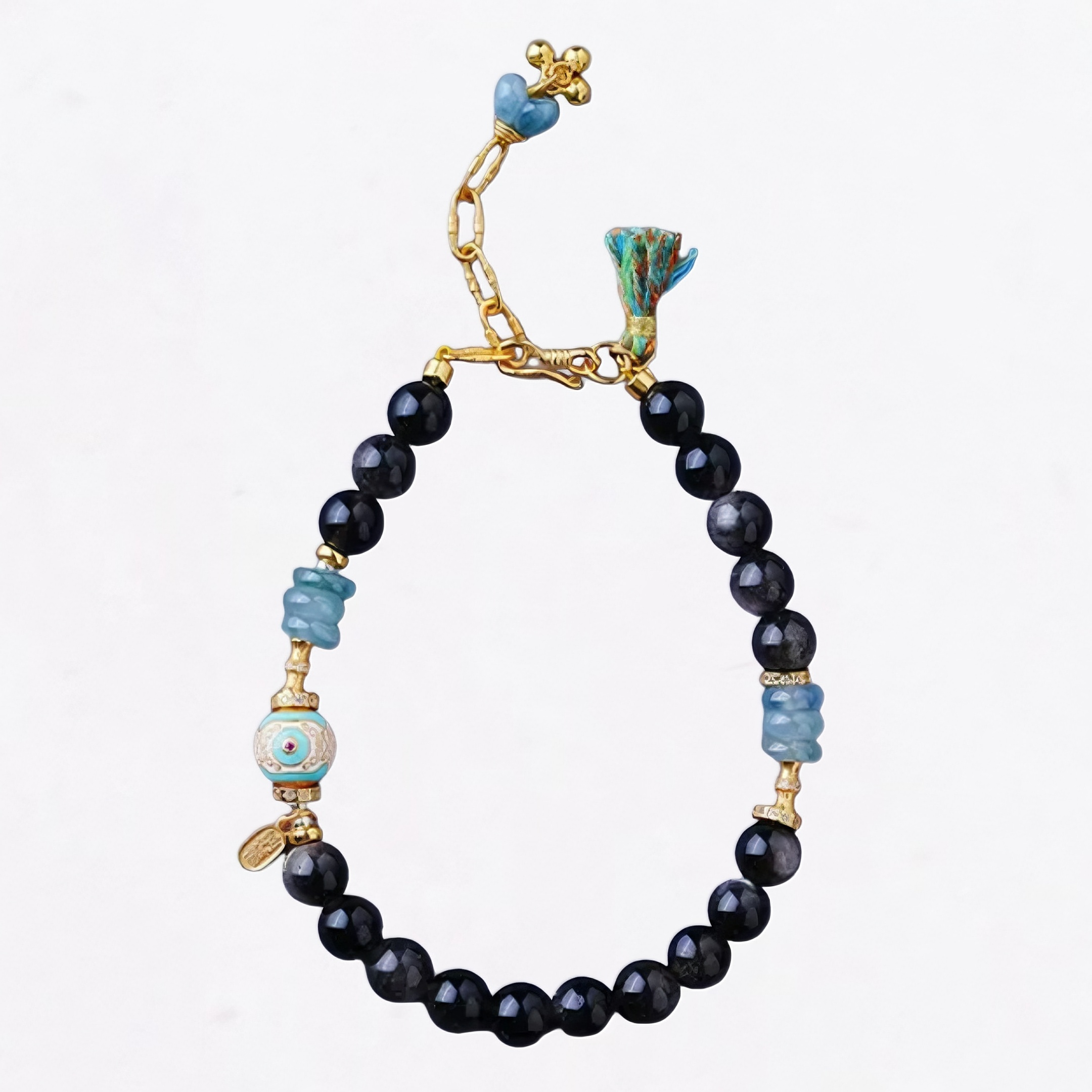 Water Element Silver Obsidian Jade Peace Talisman Bracelet