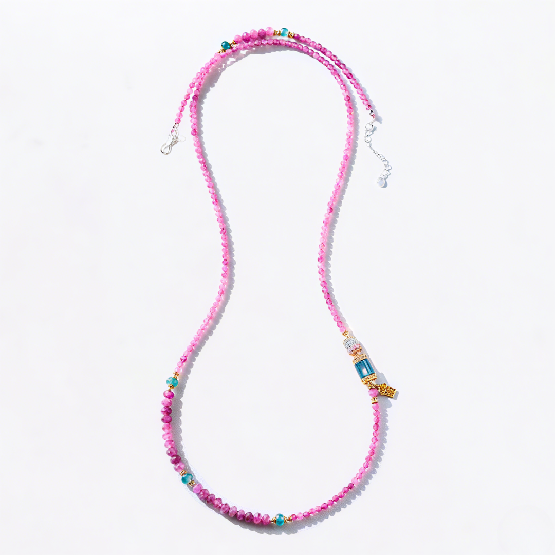 Fire Element Pink Tourmaline & Blue Jade Fortune Wrap Bracelet