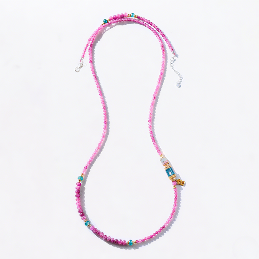 Fire Element Pink Tourmaline & Blue Jade Fortune Wrap Bracelet