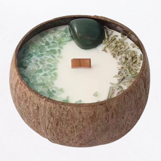 Wood Bloom Green Crystal Earl Grey Cucumber Coconut Shell Aromatherapy Candle