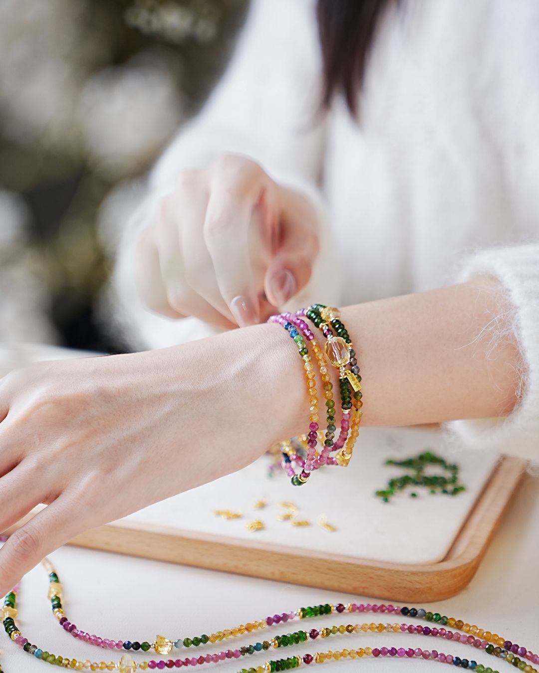 Five Elements Rainbow Tourmaline & Garnet Harmony Wrap Bracelet