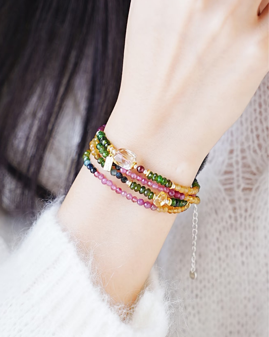 Five Elements Rainbow Tourmaline & Garnet Harmony Wrap Bracelet