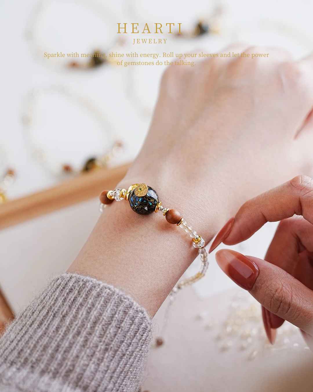 Pulsera de cuentas de laca con ancla de tierra, citrino y mijo de la riqueza