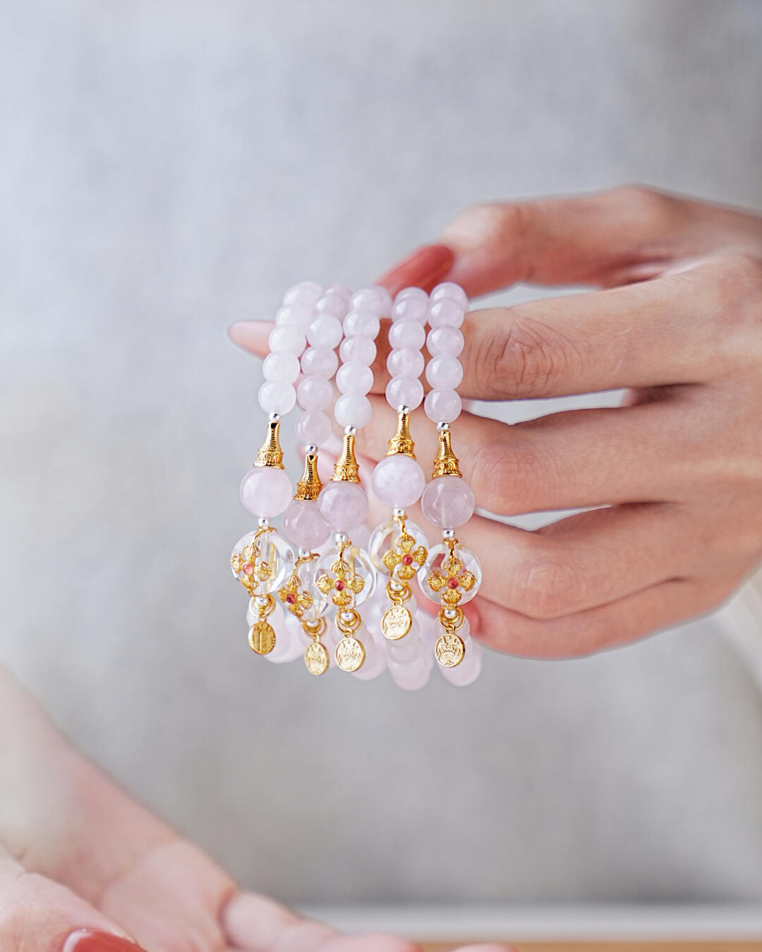 Fire Element Rose Quartz & Vajra Pagoda Bracelet