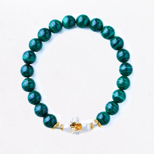 Wood Element Malachite & Pearl Wisdom Power Bracelet