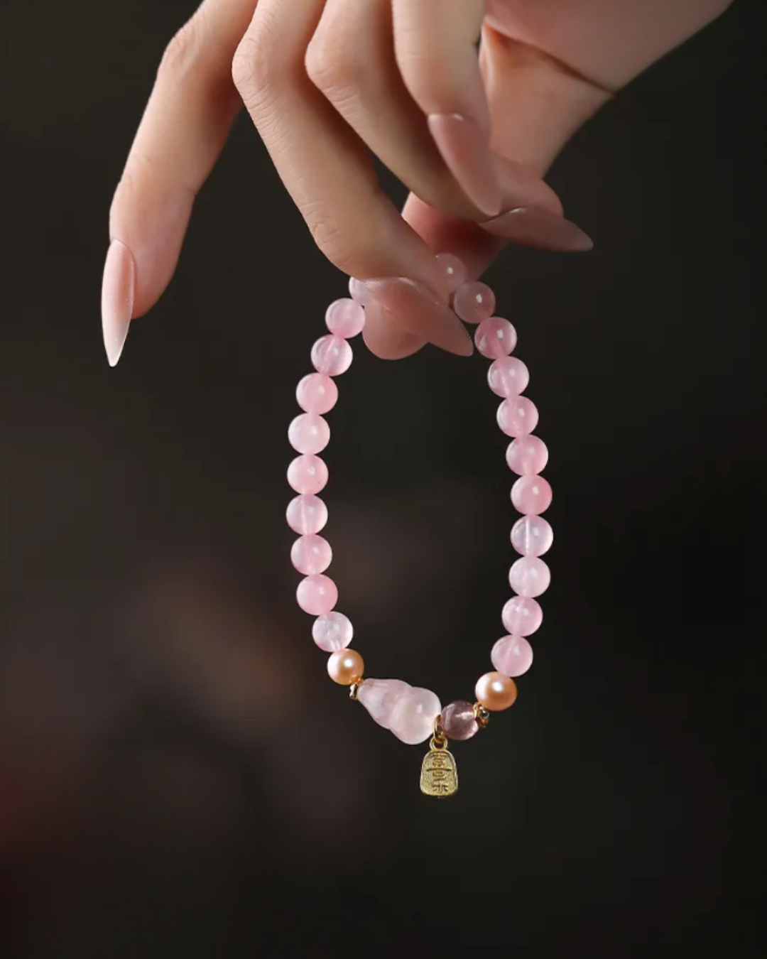 Fire Element Rose Quartz Gourd Harmony Bracelet