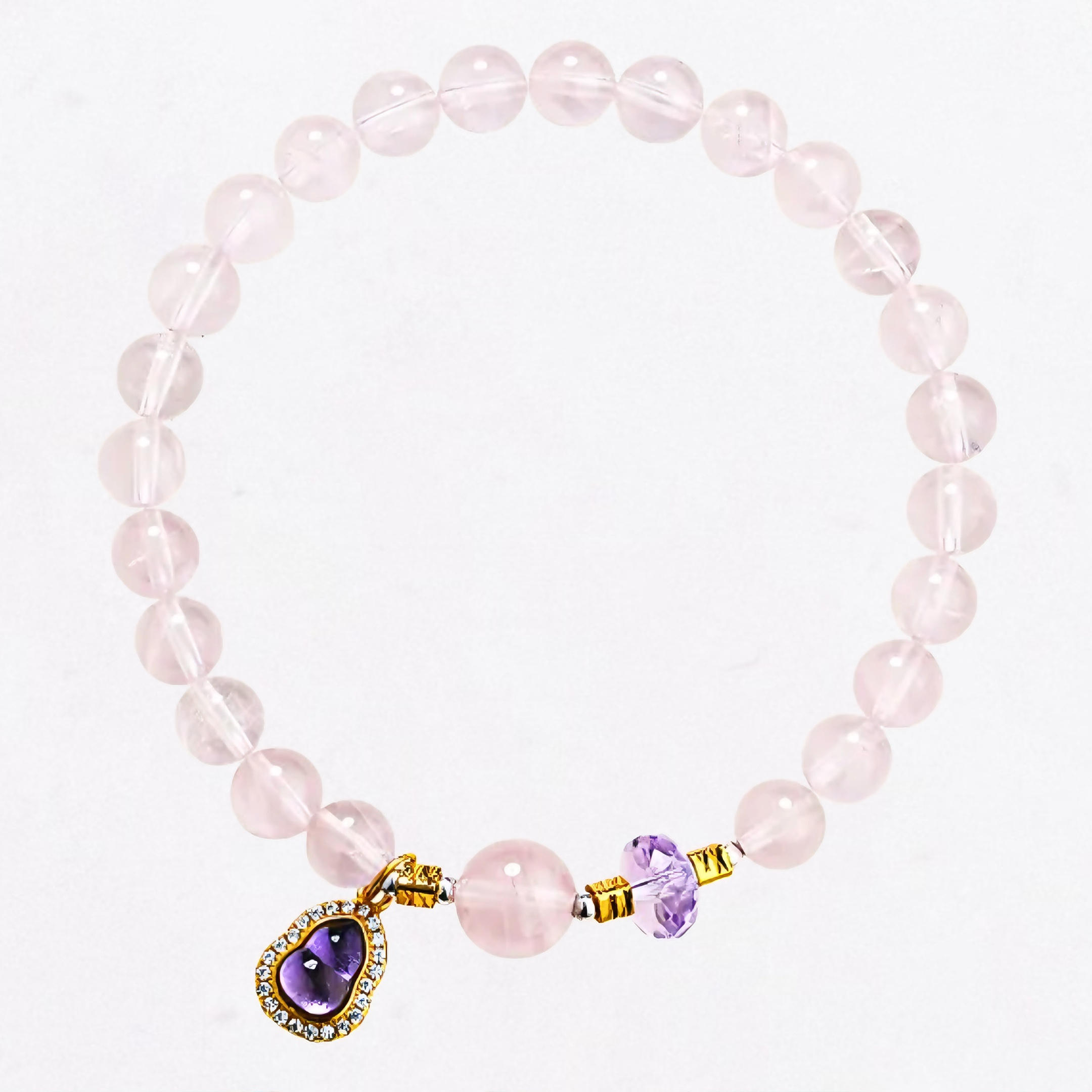 Fire Element Starlight Rose Quartz Amethyst Gourd Bracelet