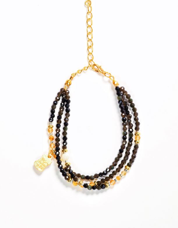 Obsidian, Black Spinel &amp; Citrine Wealth God Talisman Bracelet