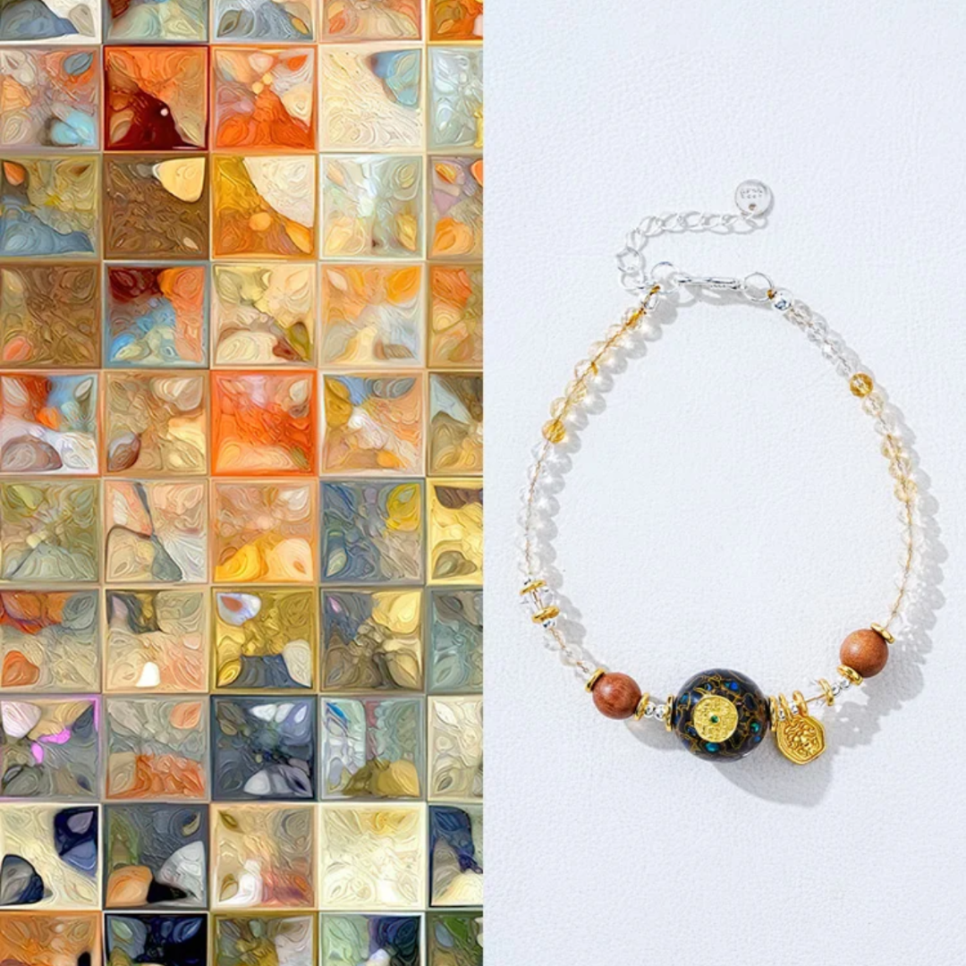 Pulsera de cuentas de laca con ancla de tierra, citrino y mijo de la riqueza