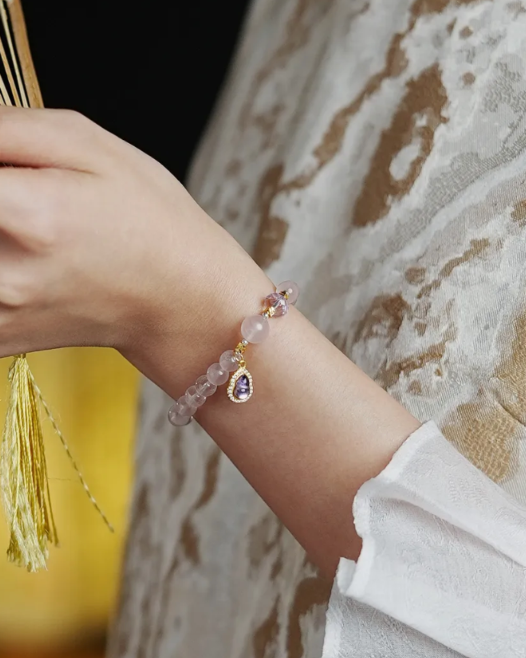 Fire Element Starlight Rose Quartz Amethyst Gourd Bracelet