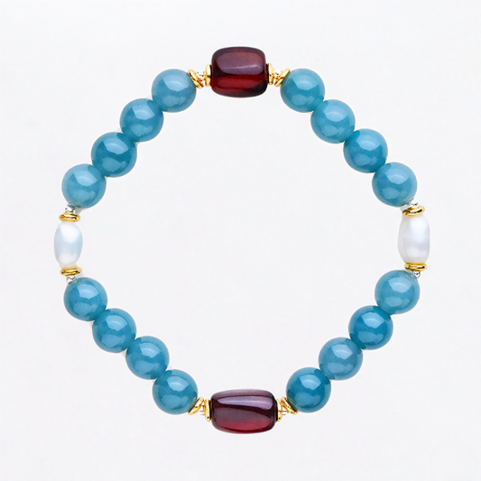 Pulsera protectora de jadeíta azul con barril de ámbar de sangre birmana Water Surge